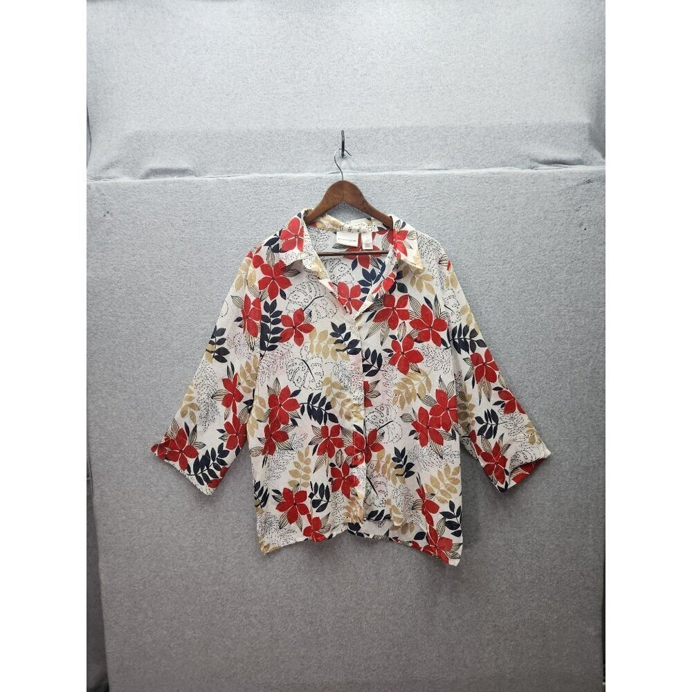 Alfred Dunner Womens Floral Print Button-Up Top Size 20 Lightweight Polyester